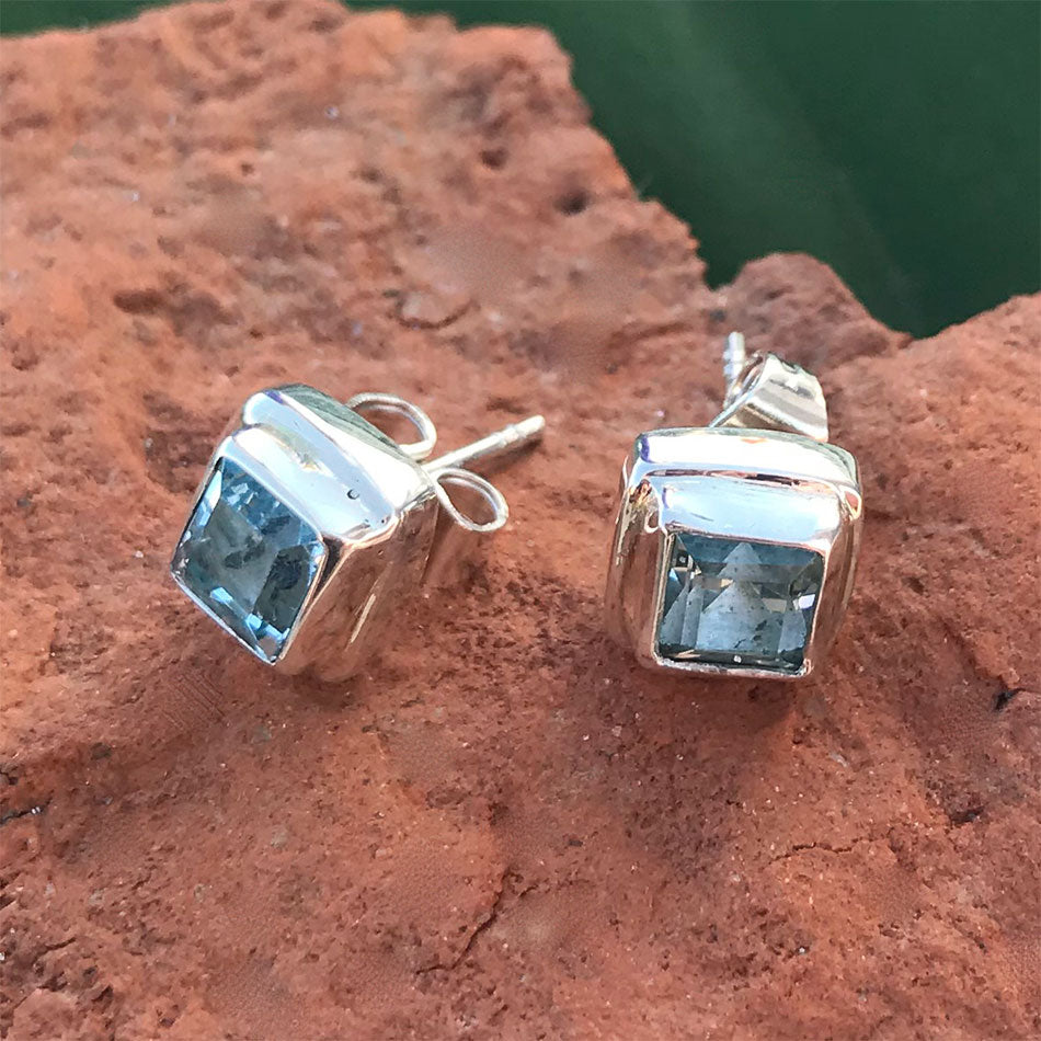 Fair trade sterling silver studs earrings blue topaz