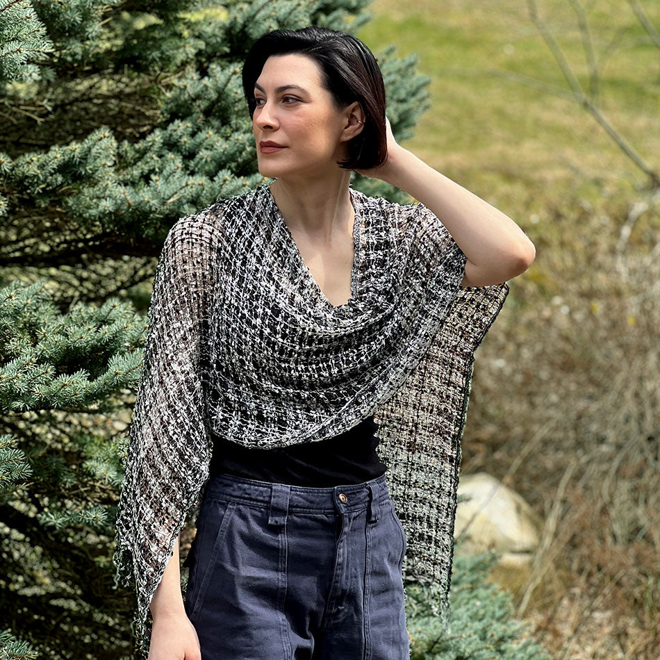 Woven Ribbon Poncho/Shrug - Fiery Red, Nepal