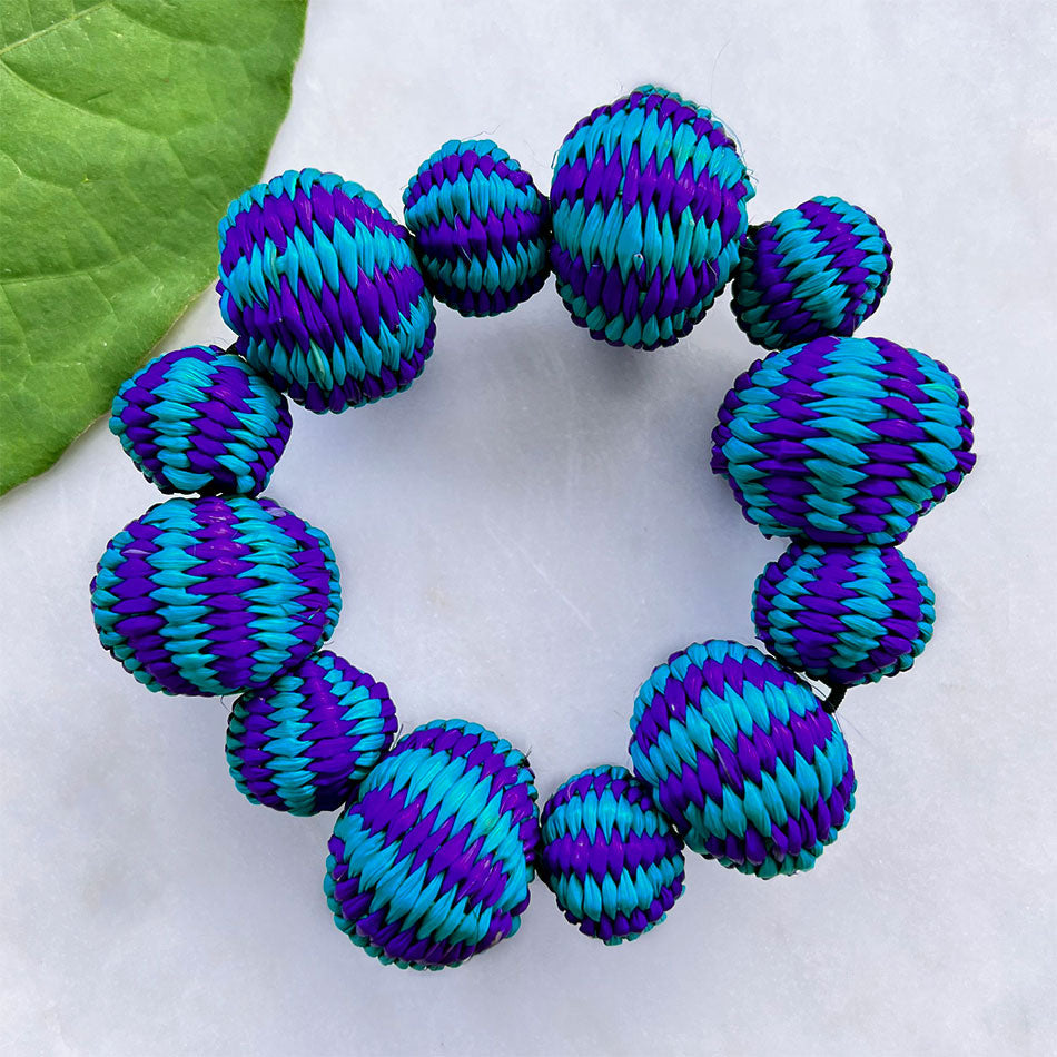 Natural Grass Statement Bracelet - Purple/Blue, Colombia