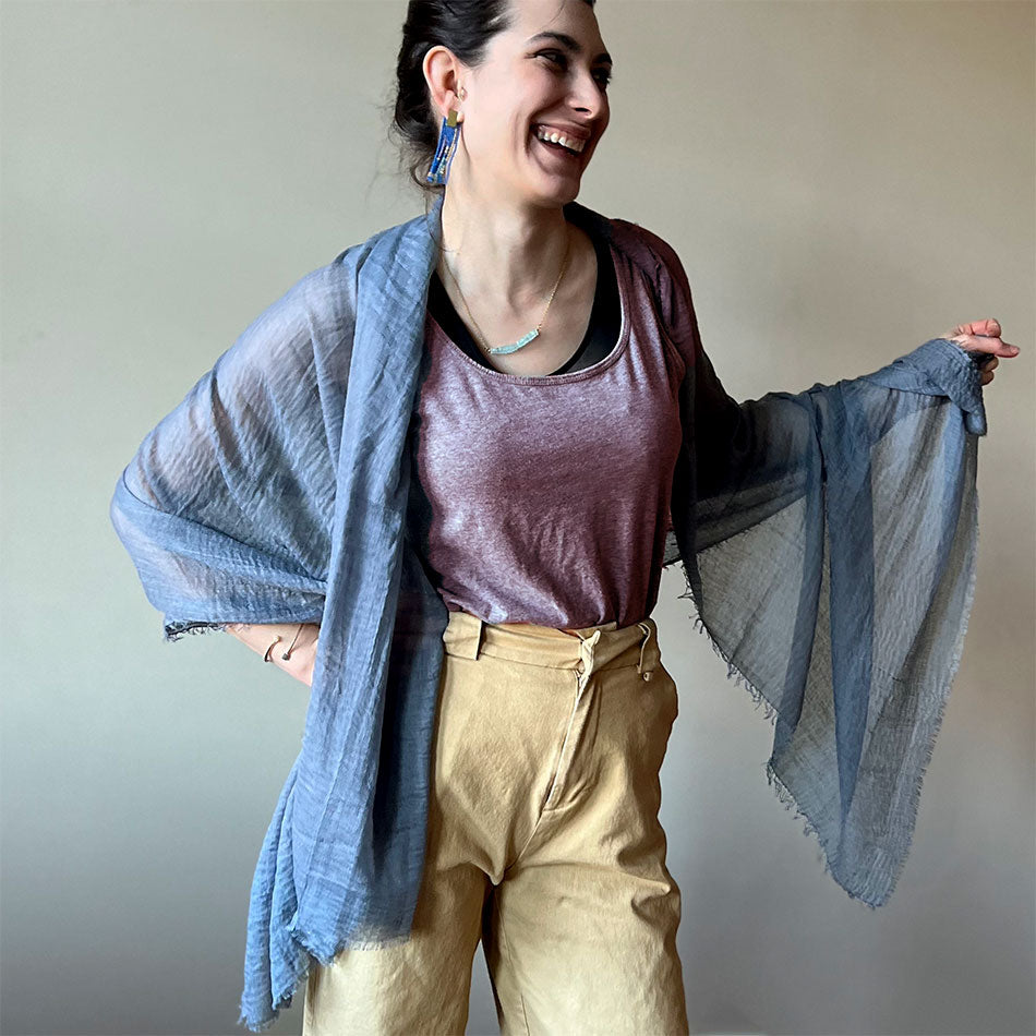 Fair trade organic cotton scarf handmade by artisans in Thailand