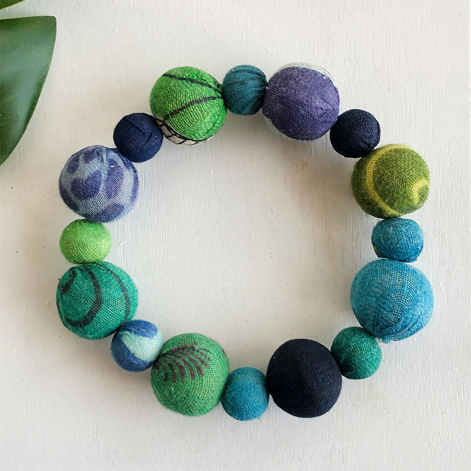 Fair trade sari recycled bracelet handmade by women artisans in India