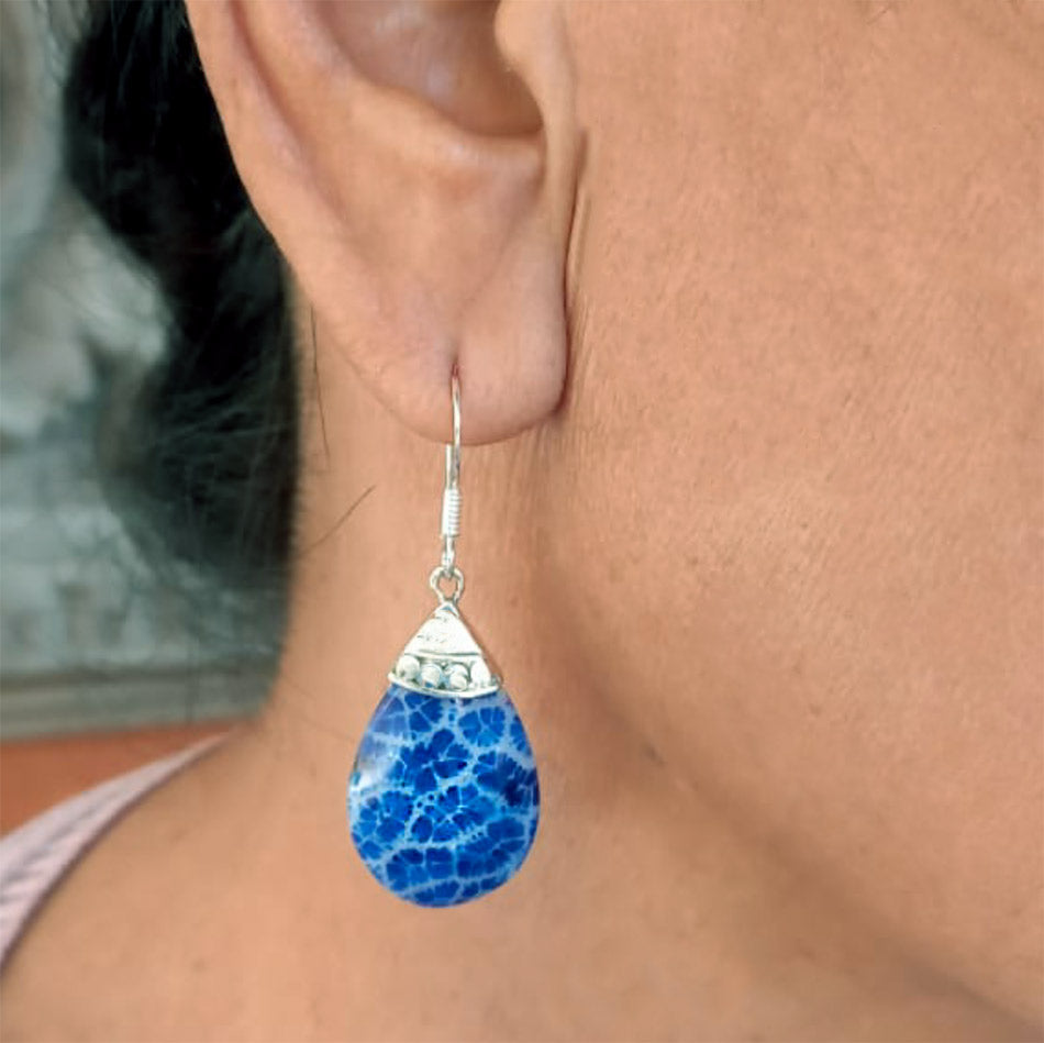 Sea-Blue Stone Stud Earrings - Shri Krishna Pearls