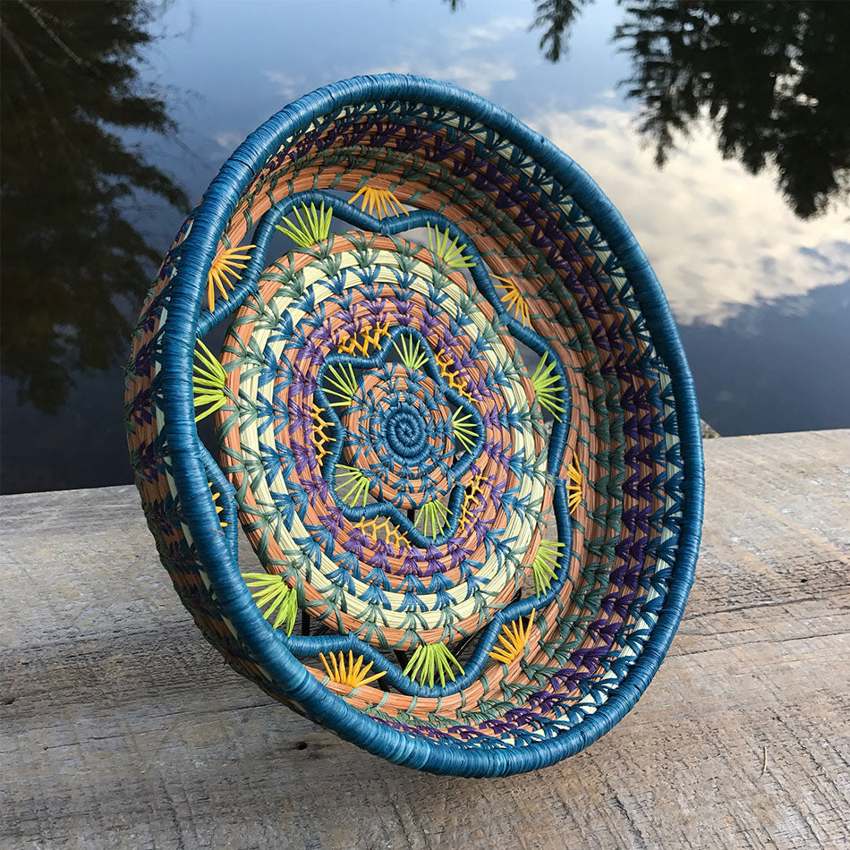 Picnic Basket Woven Guatemalan Dark Blue Multicolor Plastic 