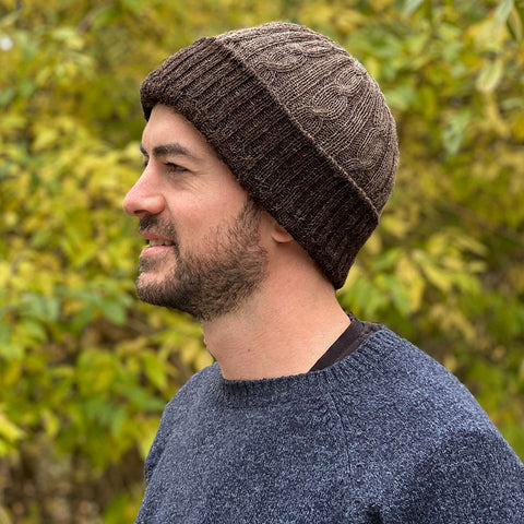 Reversible Alpaca Cable Hat  - Brown, Peru