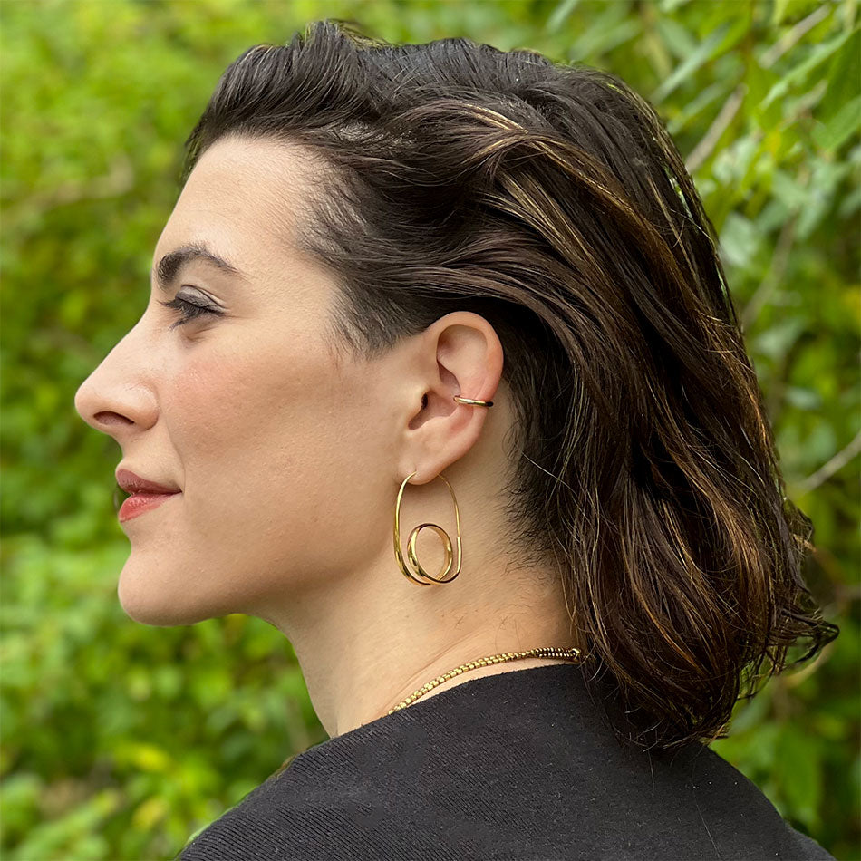 Fair trade brass earrings handmade by artisans in Bali