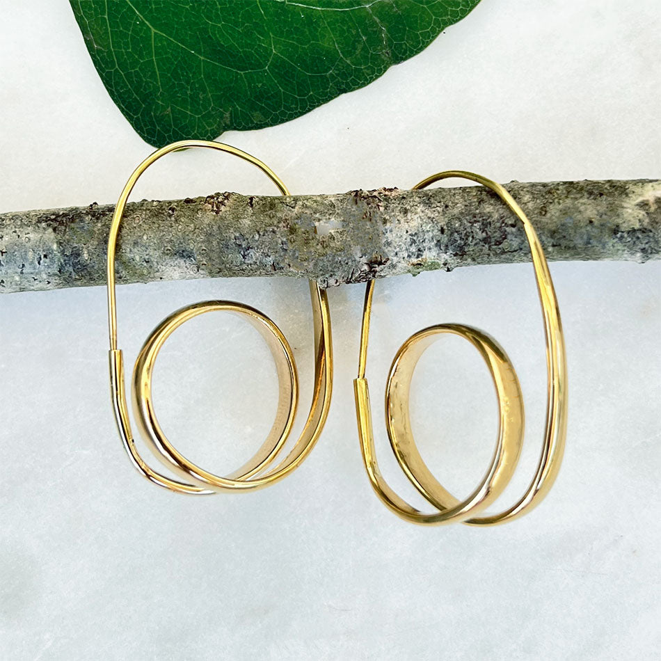 Fair trade brass earrings handmade by artisans in Bali