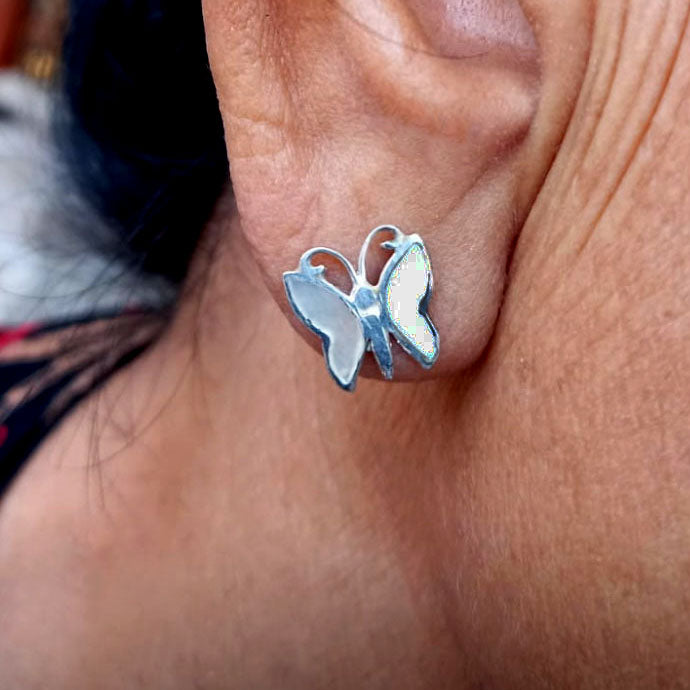 Mother-of-Pearl Butterfly Studs - Sterling Silver, Indonesia