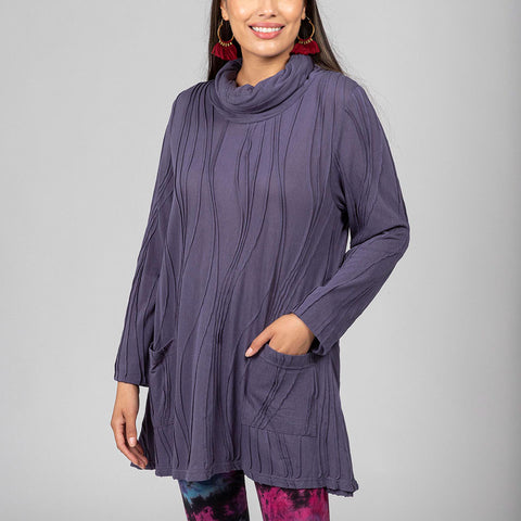 Cotton Pocket Cowl Neck Tunic - Lavender, Nepal