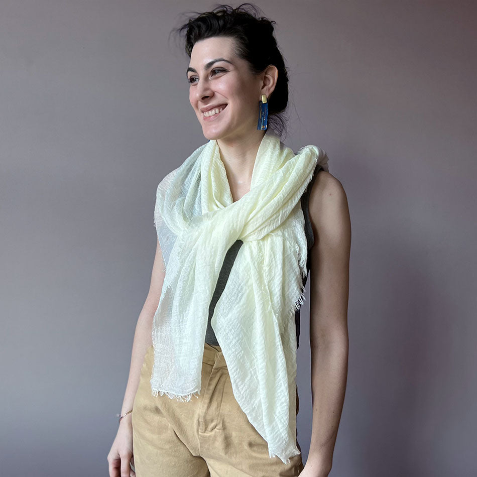 Fair trade organic cotton scarf handmade by artisans in Thailand