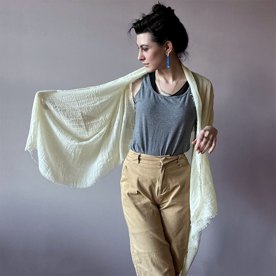 Fair trade organic cotton scarf handmade by artisans in Thailand