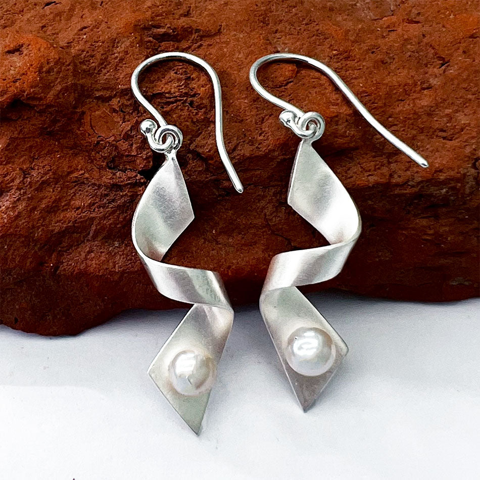 Pearl With a Twist Earrings - Sterling Silver, Indonesia