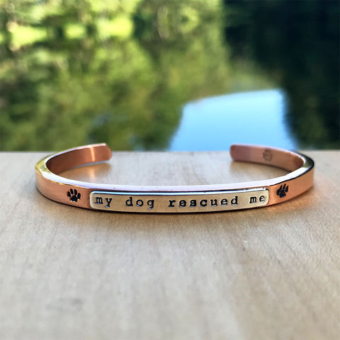Copper and sterling silver dog cuff bracelet handmade in Mexico.
