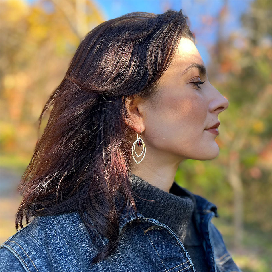 Fair trade garnet earrings handmade by artisans in India