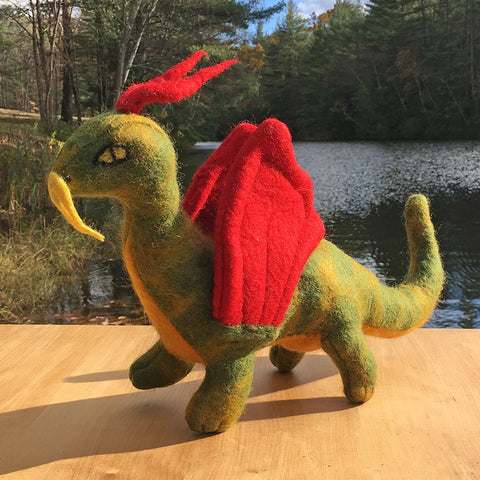 Fair trade felt toy dragon handmade by women in Nepal