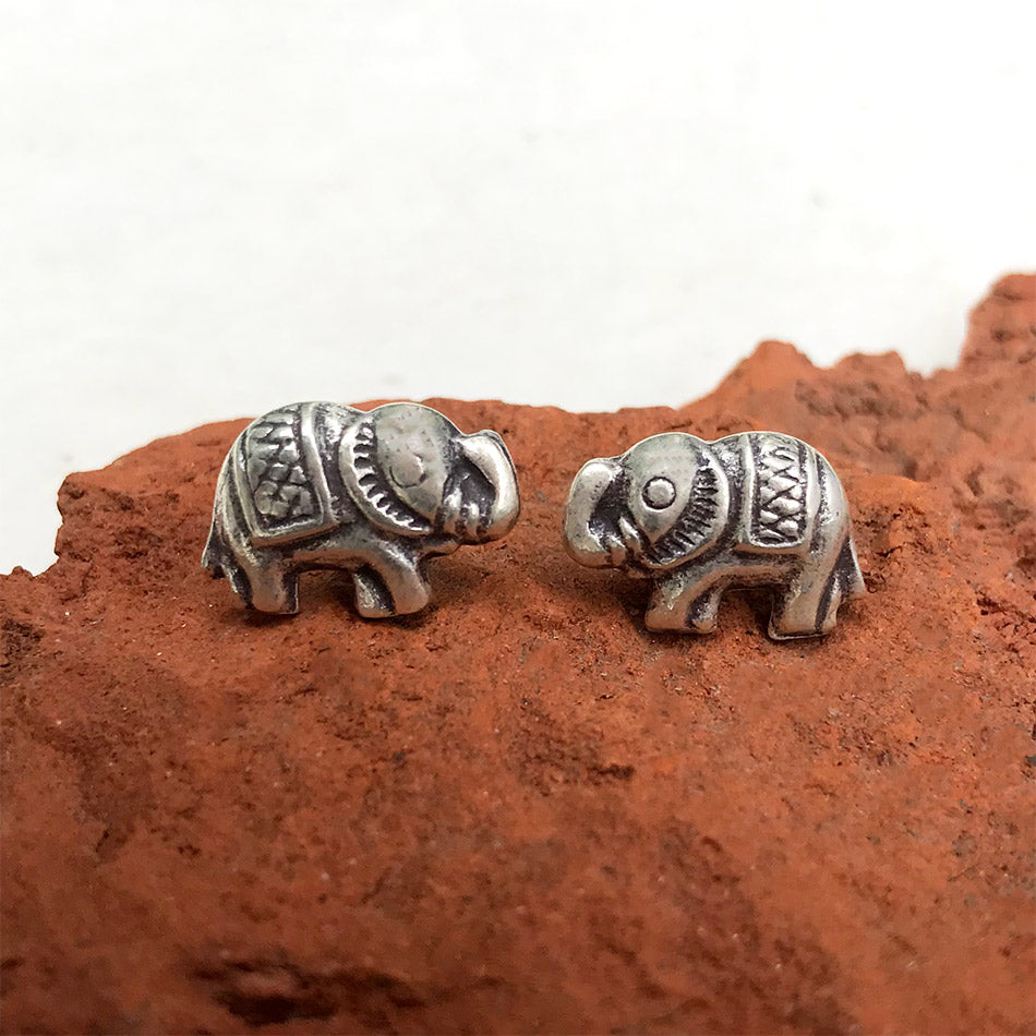Sterling silver fair trade elephant studs earrings handmade in Thailand