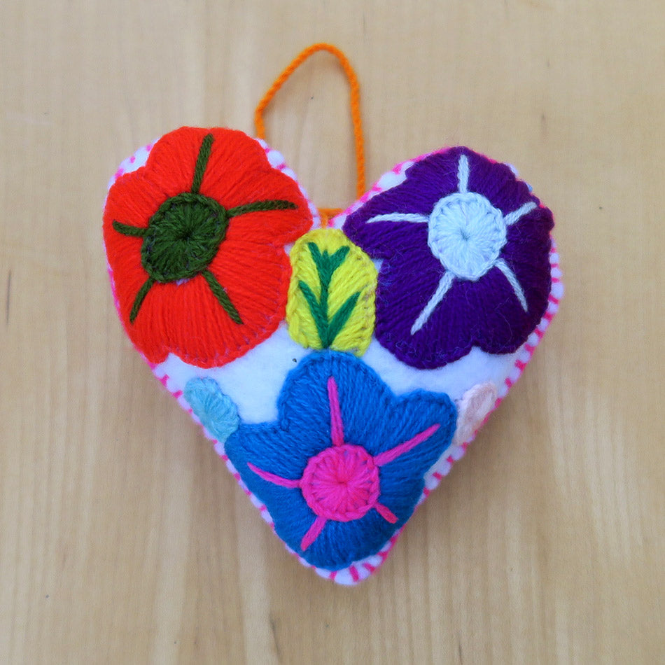 Fair trade embroidered heart ornament