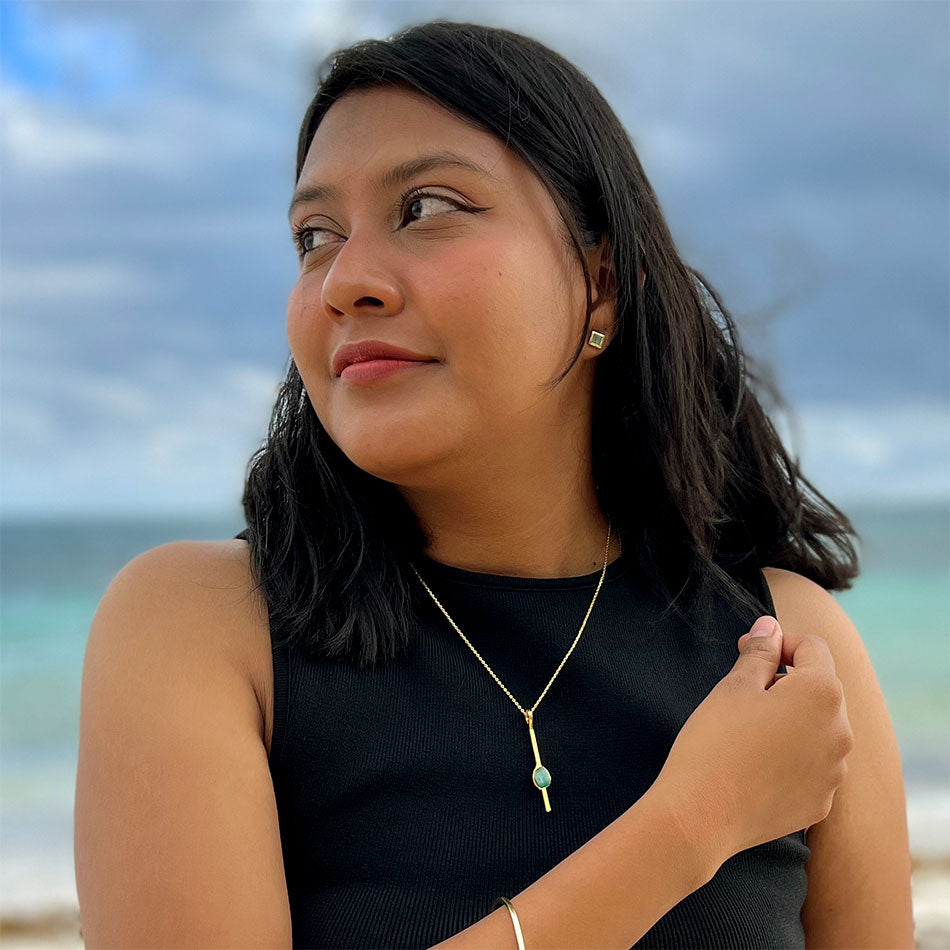 Fair trade emerald necklace handmade by artisans in Colombia