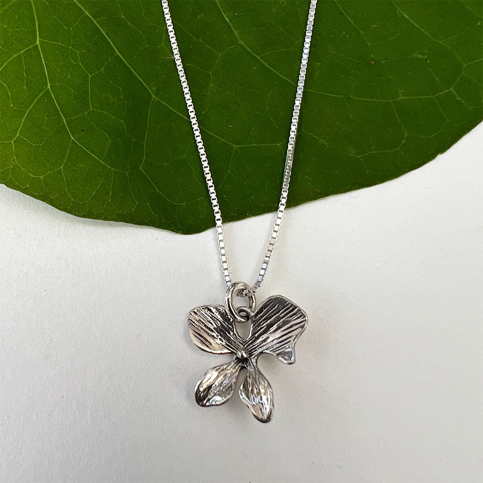 Fair trade sterling silver flower necklace handmade by artisans in Bali