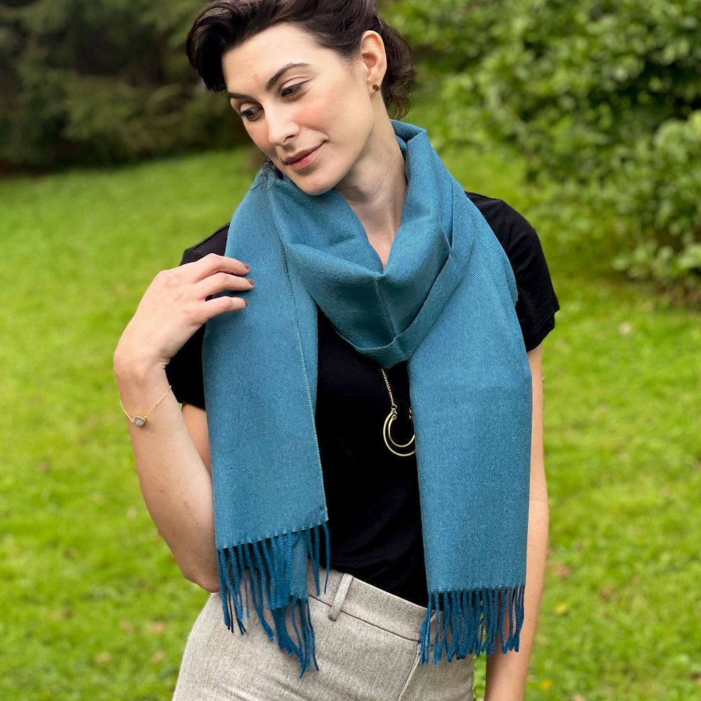 Fair trade alpaca scarf handmade by artisans in Peru