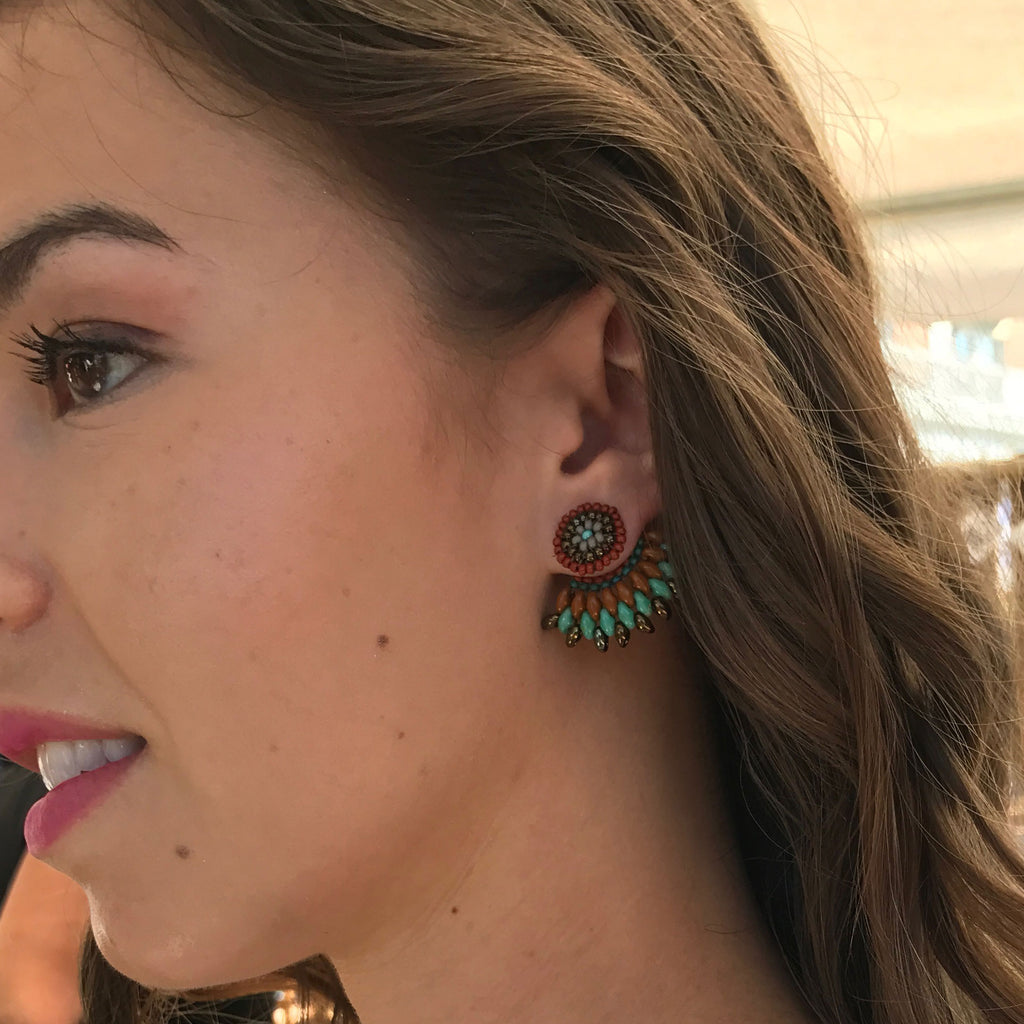 Fan Earrings - Turquoise, Guatemala