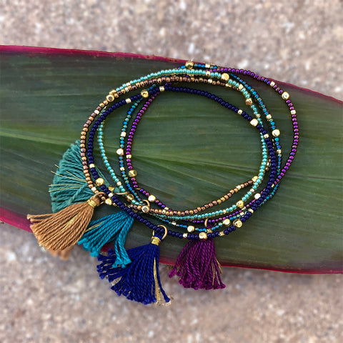 Fair trade beaded bracelets with tassels handmade in Guatemala