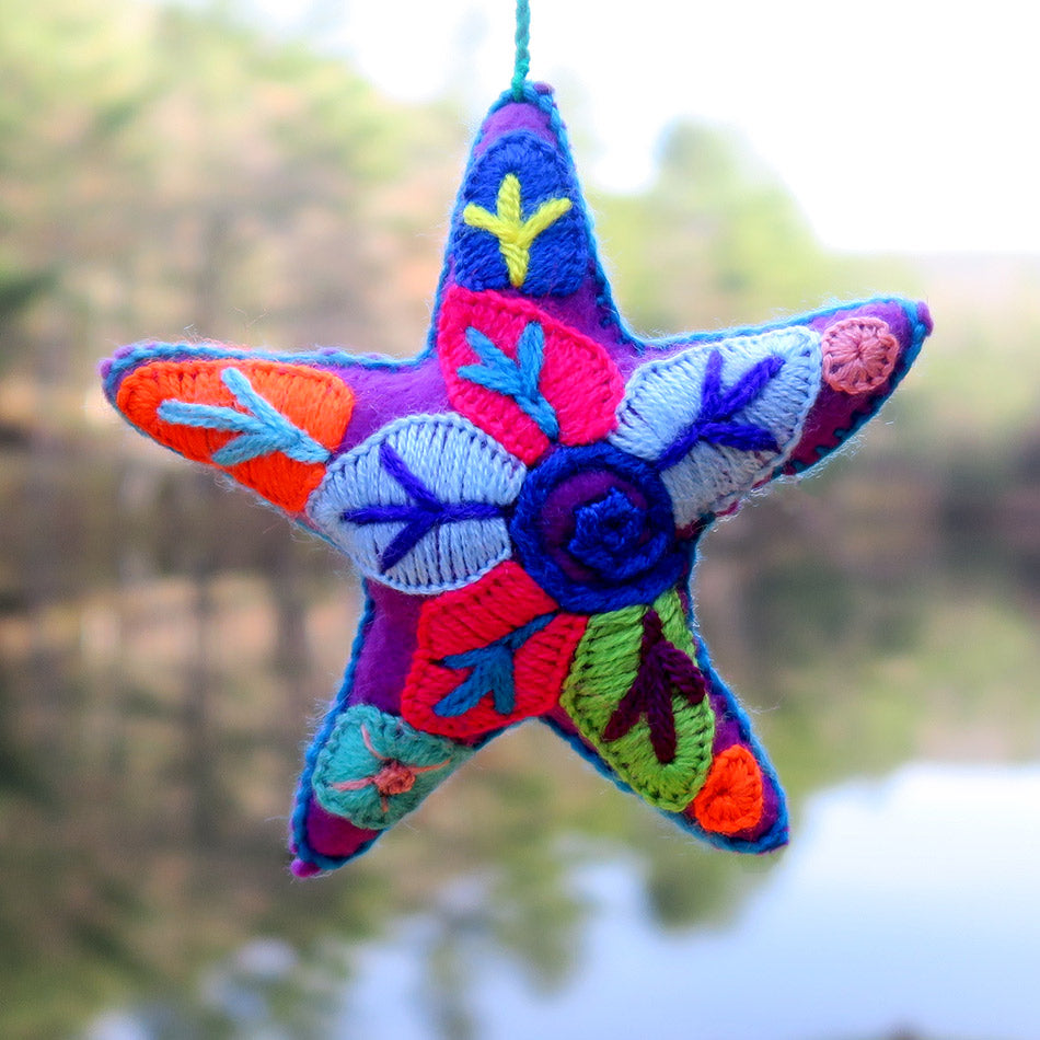 Fair trade star ornament hand embroidered in Mexico
