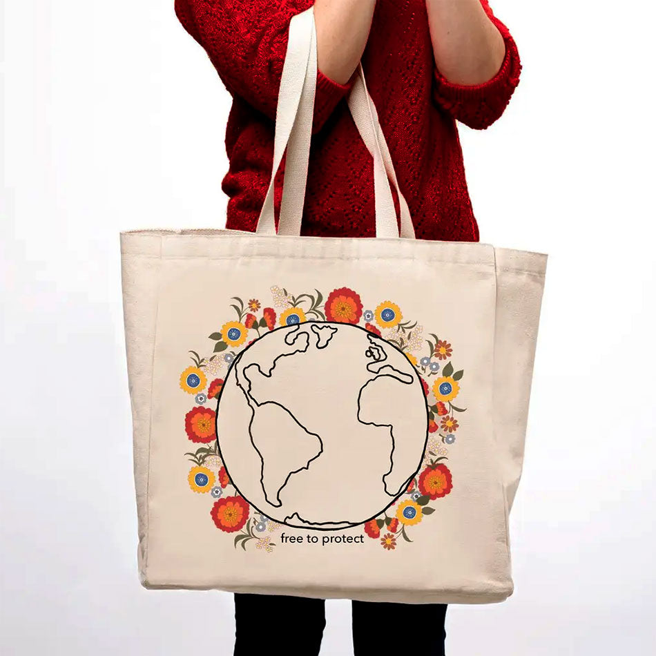 Fair trade organic cotton tote bag handmade by survivors of human trafficking