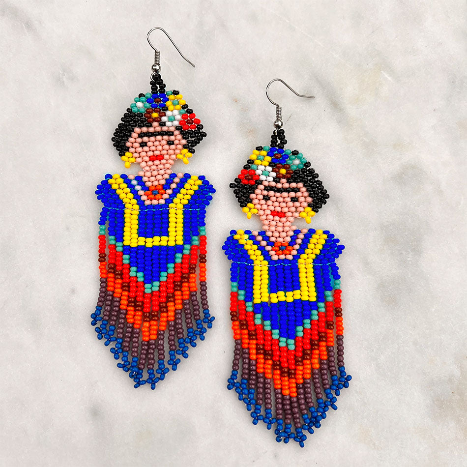 Fair trade Frida Kahlo earrings handmade by women artisans in Guatemala