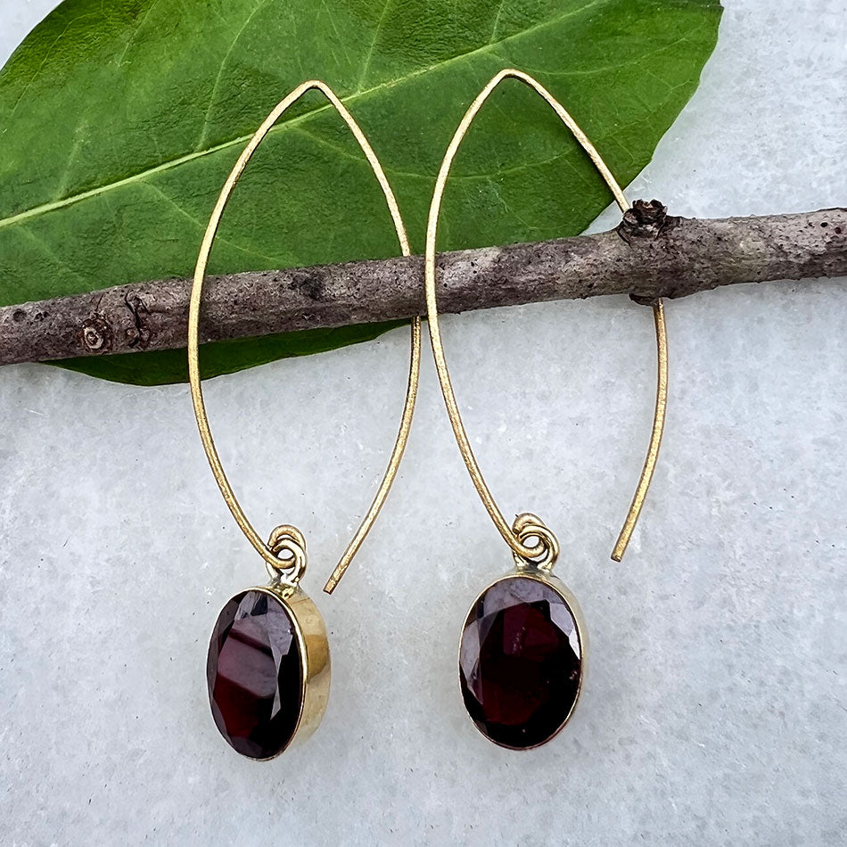 Fair trade garnet earrings handmade by artisans in India