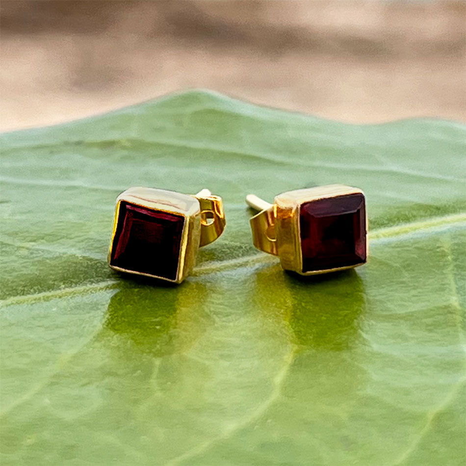 Fair trade garnet studs earrings handmade by women in India