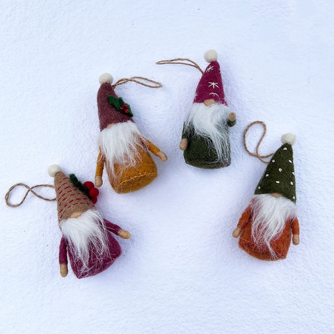 Fair trade gnome ornaments handmade by women in Nepal