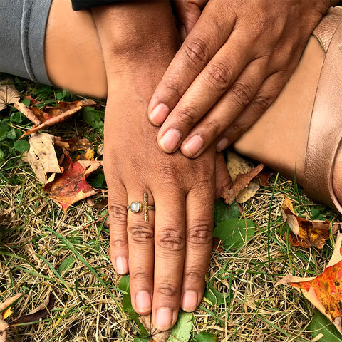 Fair trade brass and labradorite ring handmade in India
