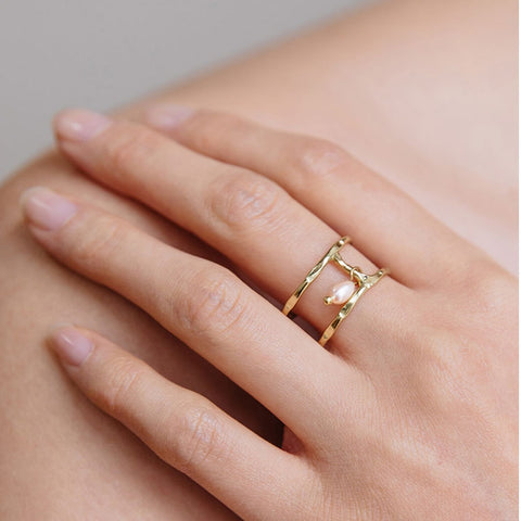 Fair trade freshwater pearl ring handmade by women artisans in India