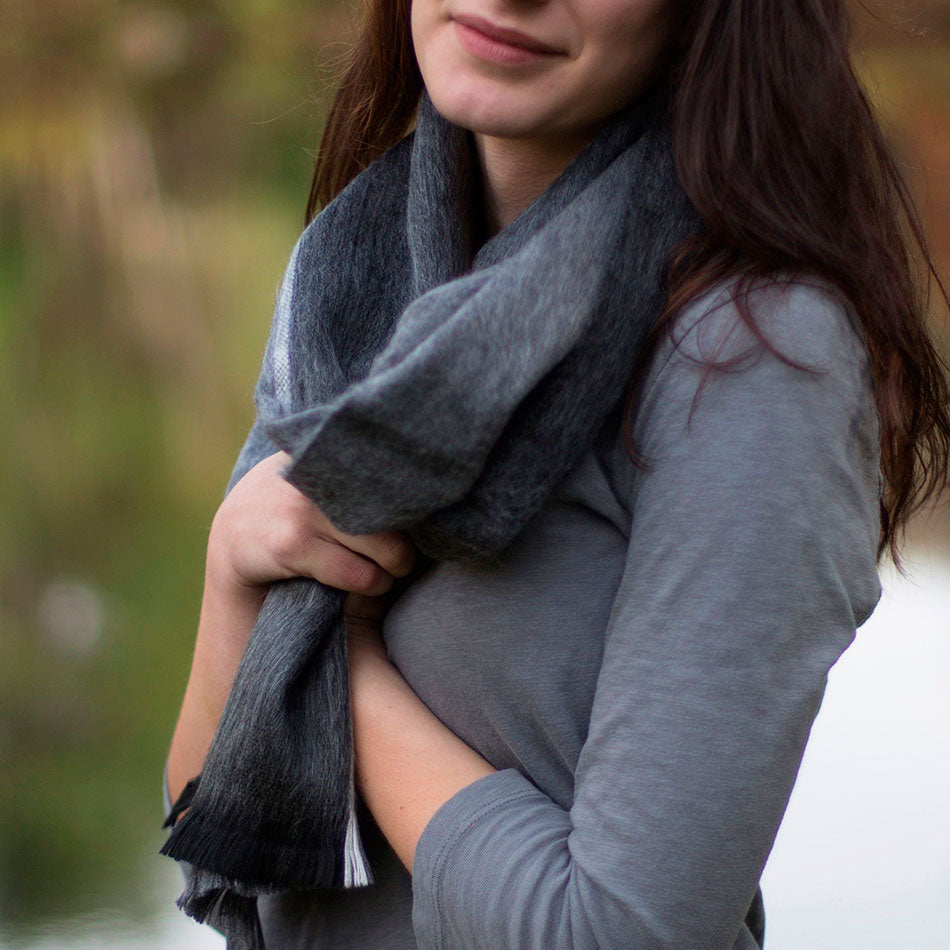 Unisex Alpaca Blend Scarf - Gray/Black Stripe, Ecuador