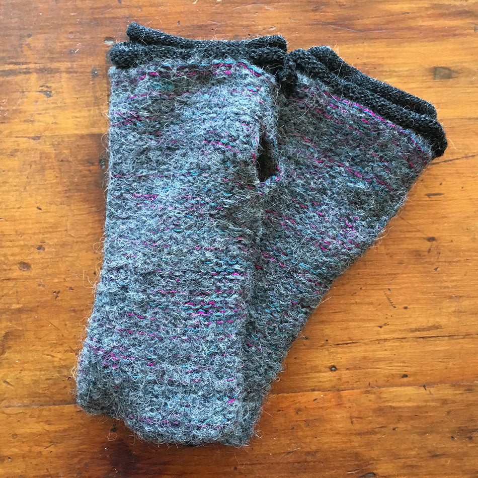 Alpaca Fingerless Gloves, Double Layer - Gray/Black, Peru