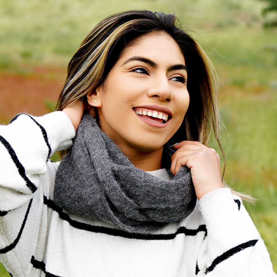 Fair trade alpaca infinity scarf handmade by artisans in Peru