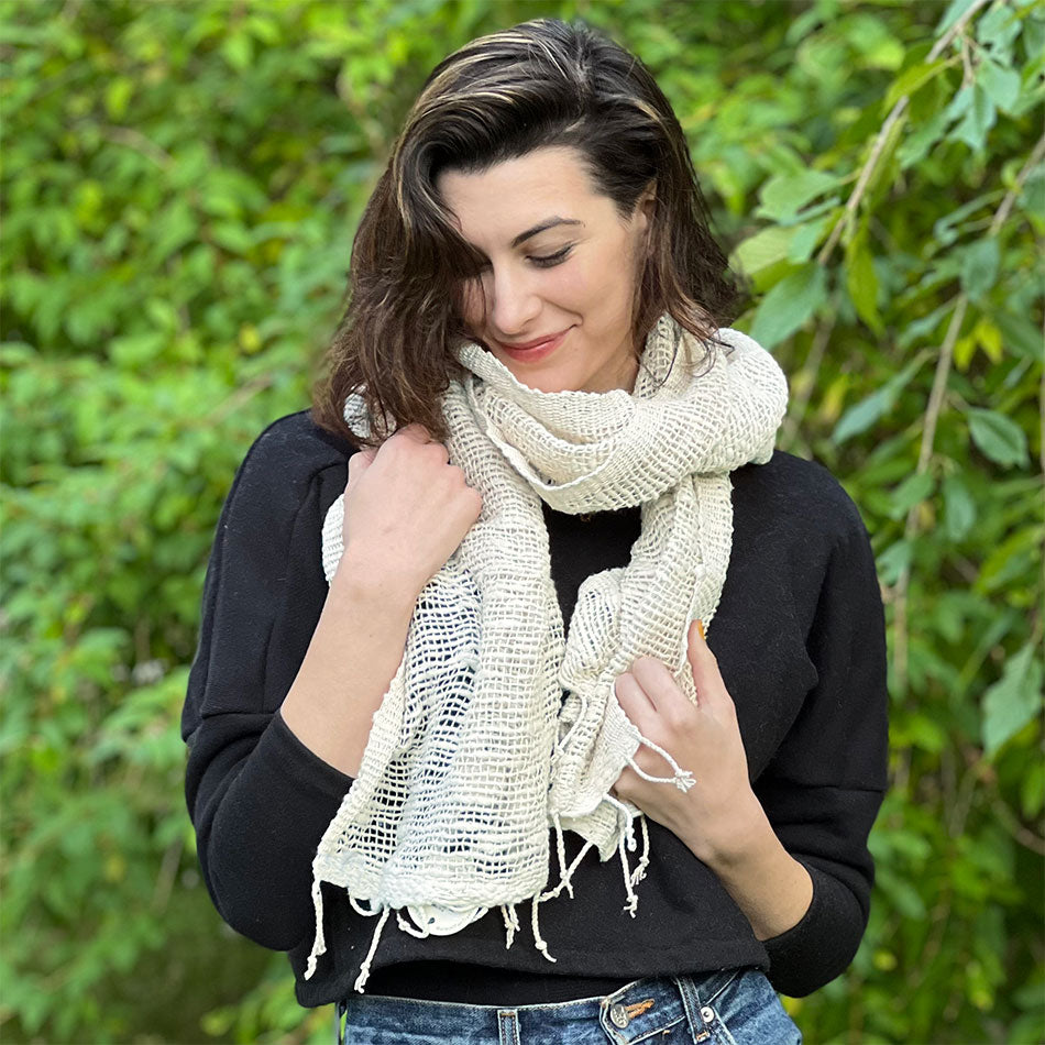 Open Weave Cotton Scarf - Natural, Thailand - Women's Peace Collection