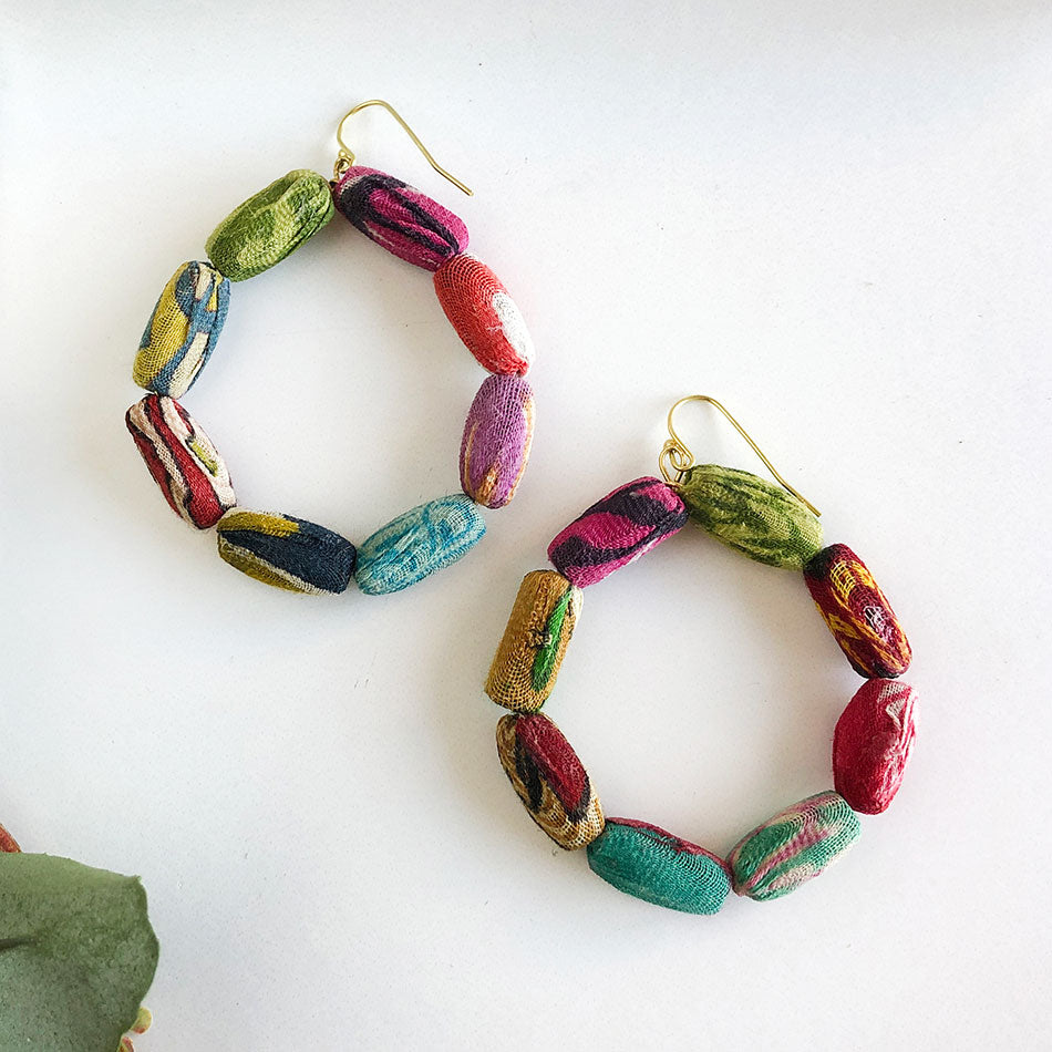 Fair trade recycled statement earrings handmade by women artisans in India
