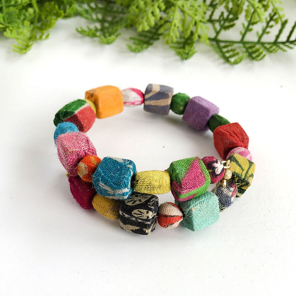 Fair trade recycled bracelet handmade by women artisans in India