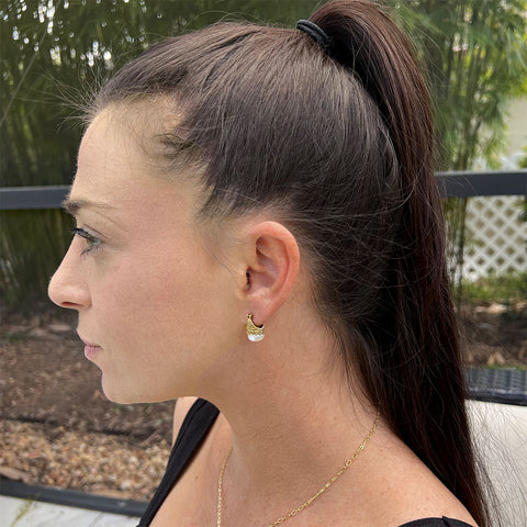Fair trade pearl filigree earrings handmade by artisans in Bali