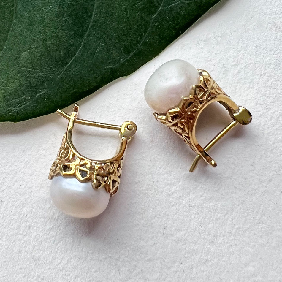 Fair trade pearl filigree earrings handmade by artisans in Bali