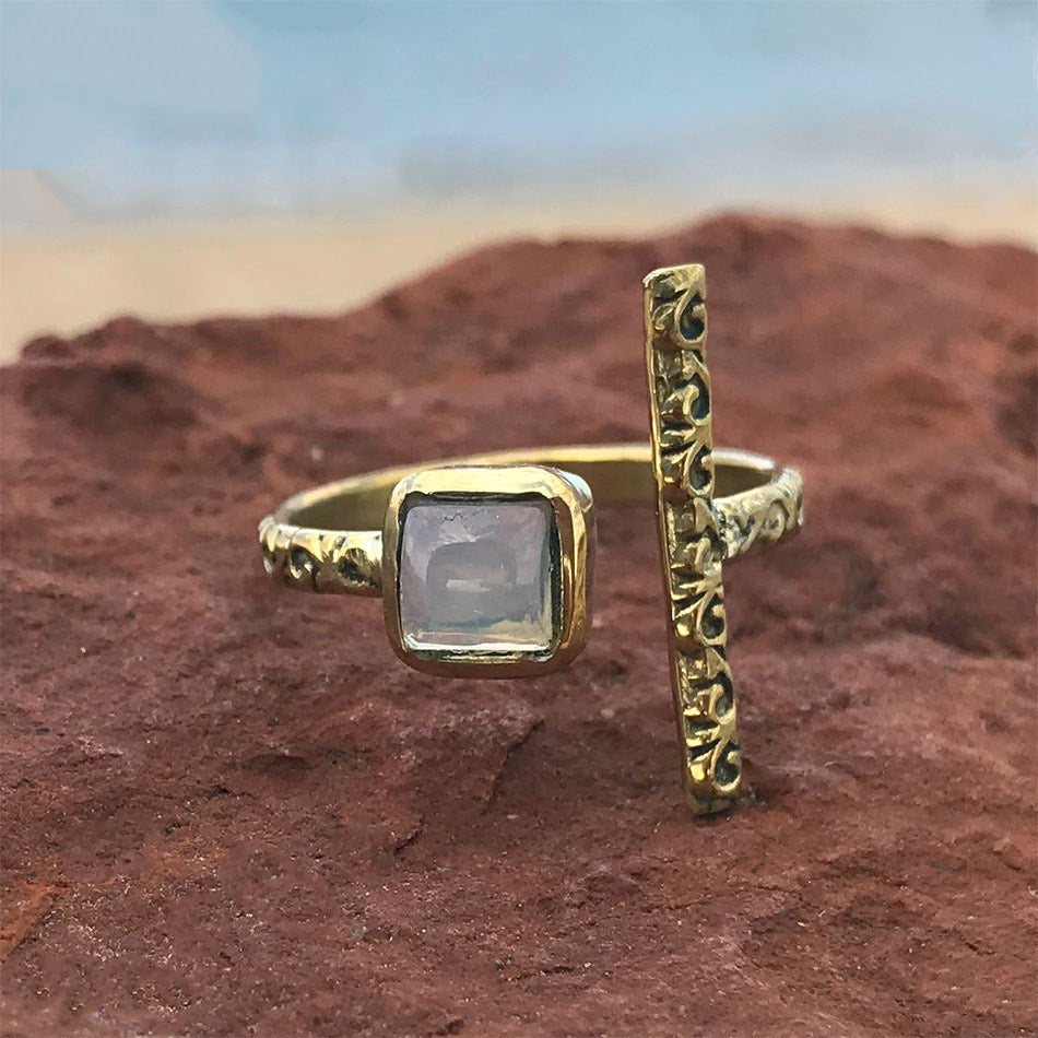 Fair trade brass and labradorite ring handmade in India