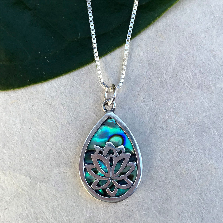 Fair trade sterling silver abalone necklace lotus