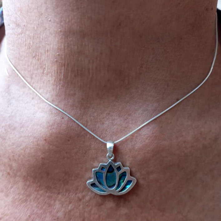 Lotus Abalone Inlay Necklace - Sterling Silver, Indonesia