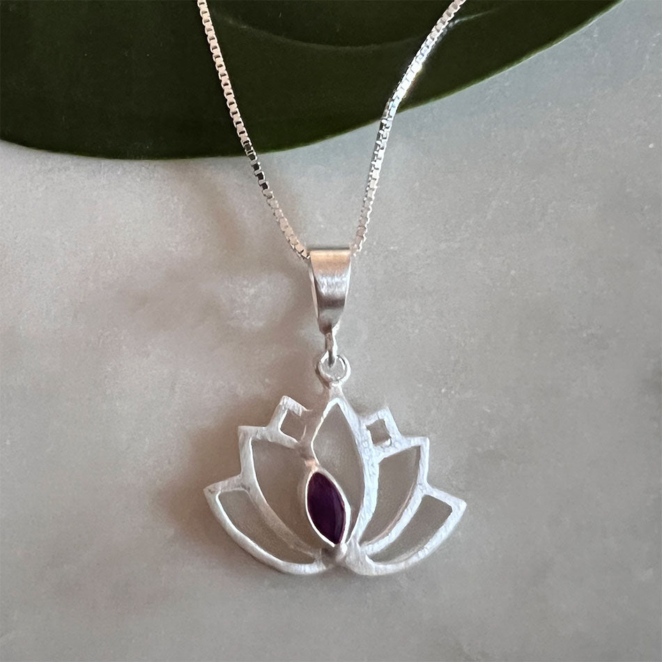 Amethyst Lotus Necklace - Sterling Silver, Indonesia