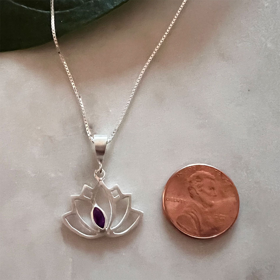 Amethyst Lotus Necklace - Sterling Silver, Indonesia