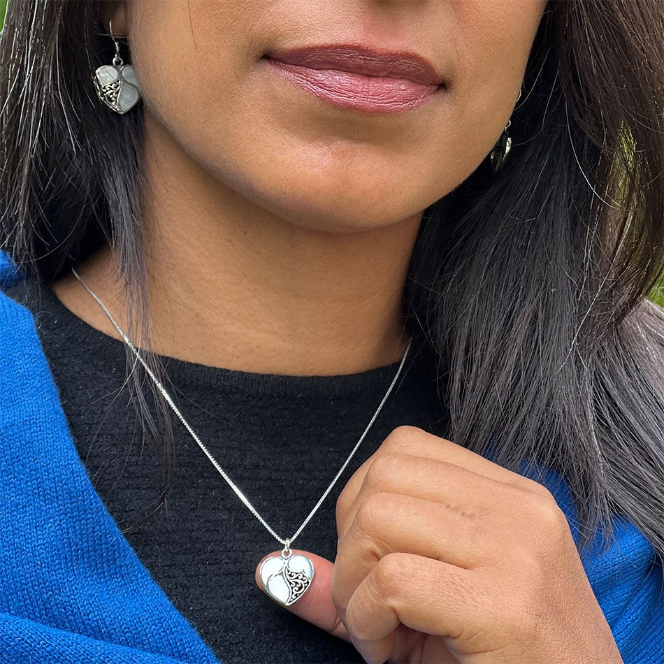 Mother-of-Pearl Heart Necklace - Sterling Silver, Indonesia