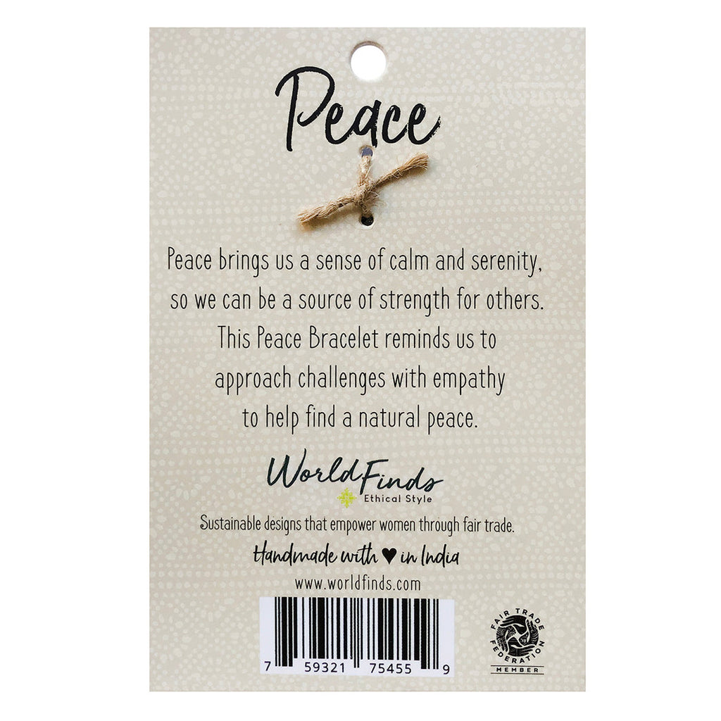 Fair trade peace recycled sari bracelet handmade by women artisans.