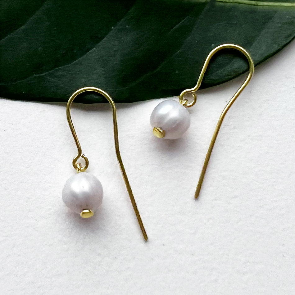 Simplicity Pearl Earrings - Brass, Indonesia