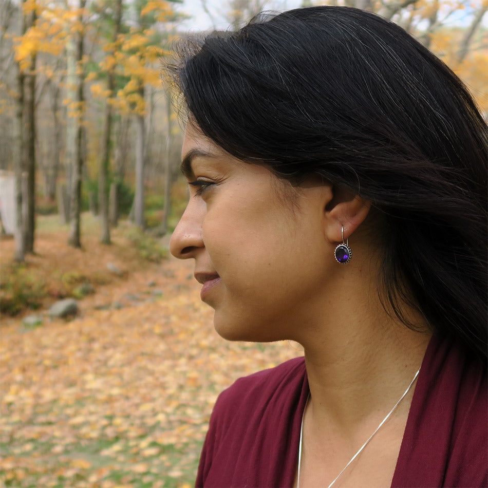 Fair trade sterling silver amethyst earrings handmade in Bali